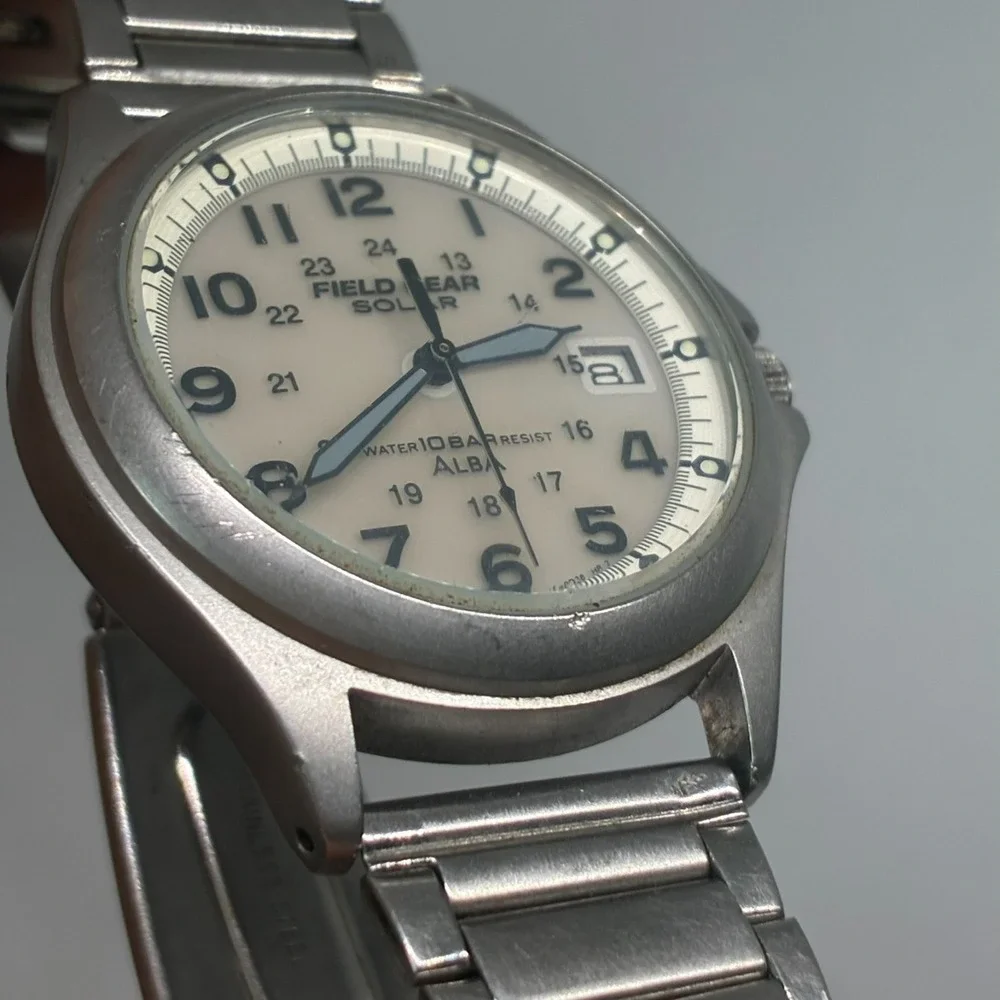 Vintage Seiko Alba Field Gear Solar V145-0B30 Military Men Watch- Working!